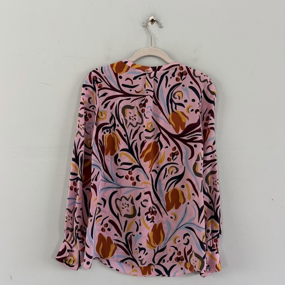 Boden Lottie Silk Pink Abstract Floral Keyhole Long Sleeve Blouse - Picture 4 of 7